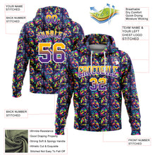 Load image into Gallery viewer, Custom Stitched Purple Gold-White Fade 3D Pattern Design Colorful Animal Cat Sports Pullover Sweatshirt Hoodie