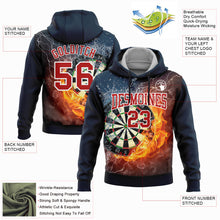Load image into Gallery viewer, Custom Stitched Navy Red-White 3D Flame Dart Board Sports Pullover Sweatshirt Hoodie
