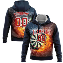 Load image into Gallery viewer, Custom Stitched Navy Red-White 3D Flame Dart Board Sports Pullover Sweatshirt Hoodie