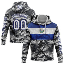 Load image into Gallery viewer, Custom Camo White-Navy 3D El Salvador El Salvadoran Flag Sports Pullover Sweatshirt Salute To Service Hoodie