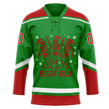 Load image into Gallery viewer, Custom Grass Green Red-White Funny Christmas 3D Hockey Lace Neck Jersey