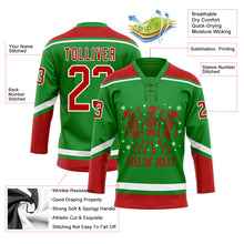 Load image into Gallery viewer, Custom Grass Green Red-White Funny Christmas 3D Hockey Lace Neck Jersey