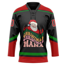 Load image into Gallery viewer, Custom Black Red-Grass Green Funny Christmas 3D Hockey Lace Neck Jersey