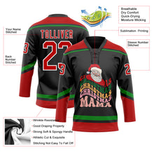 Load image into Gallery viewer, Custom Black Red-Grass Green Funny Christmas 3D Hockey Lace Neck Jersey