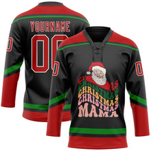 Load image into Gallery viewer, Custom Black Red-Grass Green Funny Christmas 3D Hockey Lace Neck Jersey