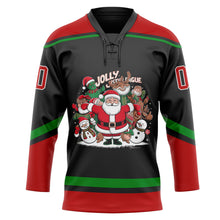 Load image into Gallery viewer, Custom Black Red-Grass Green Funny Christmas 3D Hockey Lace Neck Jersey