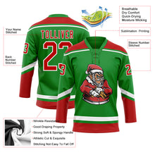 Load image into Gallery viewer, Custom Grass Green Red-White Funny Christmas 3D Hockey Lace Neck Jersey