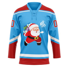 Load image into Gallery viewer, Custom Sky Blue Red-White Funny Christmas 3D Hockey Lace Neck Jersey