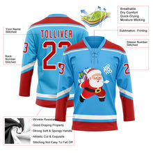 Load image into Gallery viewer, Custom Sky Blue Red-White Funny Christmas 3D Hockey Lace Neck Jersey
