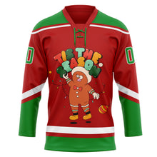 Load image into Gallery viewer, Custom Red Grass Green-White Funny Christmas 3D Hockey Lace Neck Jersey