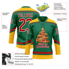 Load image into Gallery viewer, Custom Kelly Green Red-Gold Funny Christmas 3D Hockey Lace Neck Jersey