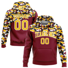 Load image into Gallery viewer, Custom Stitched Camo Yellow Crimson-Black 3D Sports Pullover Sweatshirt Salute To Service Hoodie