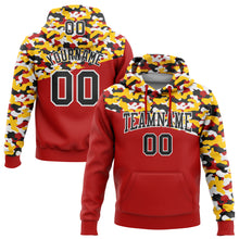 Load image into Gallery viewer, Custom Stitched Camo Black Red Yellow-Black 3D Sports Pullover Sweatshirt Salute To Service Hoodie