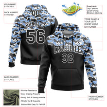 Load image into Gallery viewer, Custom Stitched Camo Black Light Blue-Steel Gray 3D Sports Pullover Sweatshirt Salute To Service Hoodie