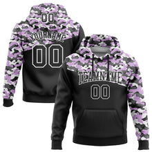 Load image into Gallery viewer, Custom Stitched Camo Black Light Purple-Steel Gray 3D Sports Pullover Sweatshirt Salute To Service Hoodie