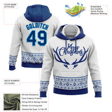 Load image into Gallery viewer, Custom Stitched White US Navy Blue-Sky Blue Christmas 3D Sports Pullover Sweatshirt Hoodie