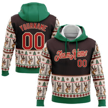 Load image into Gallery viewer, Custom Stitched Brown Red Cream-Kelly Green Christmas 3D Sports Pullover Sweatshirt Hoodie