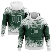 Load image into Gallery viewer, Custom Stitched Green White Christmas Snowflakes 3D Sports Pullover Sweatshirt Hoodie