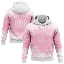 Load image into Gallery viewer, Custom Stitched Light Pink White Christmas Snowflakes 3D Sports Pullover Sweatshirt Hoodie