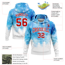 Load image into Gallery viewer, Custom Stitched Powder Blue Red-White Christmas Snowflakes 3D Sports Pullover Sweatshirt Hoodie