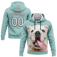 Load image into Gallery viewer, Custom Stitched Ice Blue White-Black 3D Pattern Design Bulldog Sports Pullover Sweatshirt Hoodie