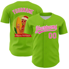 Load image into Gallery viewer, Custom Neon Green Pink-White 3D Funny Christmas Authentic Baseball Jersey
