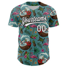 Load image into Gallery viewer, Custom Teal White-Black 3D Funny Christmas Authentic Baseball Jersey