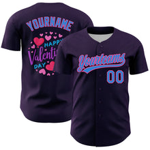 Load image into Gallery viewer, Custom Purple Electric Blue-Pink 3D Love Heart Valentine's Day Authentic Baseball Jersey