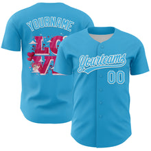 Load image into Gallery viewer, Custom Sky Blue White 3D Love Heart Valentine's Day Authentic Baseball Jersey