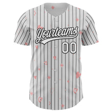 Load image into Gallery viewer, Custom White Black Pinstripe Black 3D Love Heart Valentine's Day Authentic Baseball Jersey
