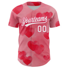 Load image into Gallery viewer, Custom Neon Pink White 3D Love Heart Valentine's Day Authentic Baseball Jersey