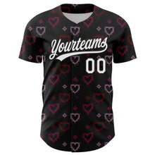 Load image into Gallery viewer, Custom Black White 3D Love Heart Valentine's Day Authentic Baseball Jersey