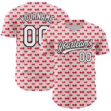 Load image into Gallery viewer, Custom Light Pink White-Black 3D Love Heart Valentine's Day Authentic Baseball Jersey