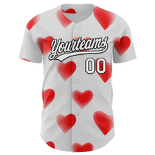 Load image into Gallery viewer, Custom White Black 3D Love Heart Valentine's Day Authentic Baseball Jersey