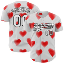 Load image into Gallery viewer, Custom White Black 3D Love Heart Valentine's Day Authentic Baseball Jersey