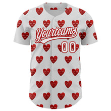 Load image into Gallery viewer, Custom White Red 3D Love Heart Valentine's Day Authentic Baseball Jersey