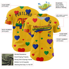 Load image into Gallery viewer, Custom Yellow Rainbow-Black 3D Love Heart Valentine's Day Authentic Baseball Jersey