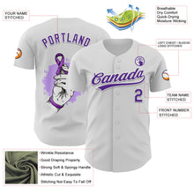 Load image into Gallery viewer, Custom White Purple 3D Pancreatic Cancer Ribbon Authentic Baseball Jersey