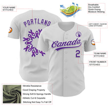 Load image into Gallery viewer, Custom White Purple 3D Pancreatic Cancer Ribbon Authentic Baseball Jersey