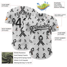 Load image into Gallery viewer, Custom White Black 3D Skin Cancer Ribbon Authentic Baseball Jersey