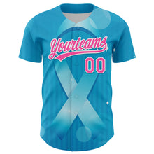 Load image into Gallery viewer, Custom Sky Blue Pink-White 3D Prostate Cancer Ribbon Authentic Baseball Jersey