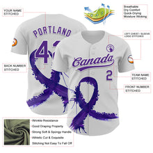 Load image into Gallery viewer, Custom White Purple 3D Testicular Cancer Ribbon Authentic Baseball Jersey