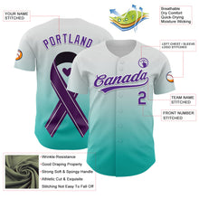Load image into Gallery viewer, Custom White Purple-Aqua 3D Testicular Cancer Ribbon Authentic Baseball Jersey