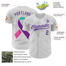Load image into Gallery viewer, Custom White Purple 3D Thyroid Cancer Ribbon Authentic Baseball Jersey