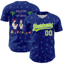Load image into Gallery viewer, Custom Royal Neon Green-White 3D Funny Christmas Authentic Baseball Jersey
