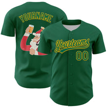 Load image into Gallery viewer, Custom Kelly Green Gold 3D Funny Christmas Authentic Baseball Jersey