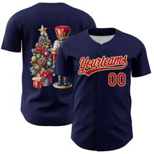 Load image into Gallery viewer, Custom Navy Red-Cream 3D Funny Christmas Authentic Baseball Jersey