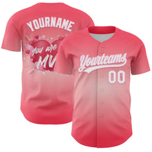 Load image into Gallery viewer, Custom Medium Pink White-Light Pink 3D Love Heart Valentine's Day Authentic Baseball Jersey