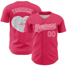 Load image into Gallery viewer, Custom Neon Pink White 3D Love Heart Valentine's Day Authentic Baseball Jersey
