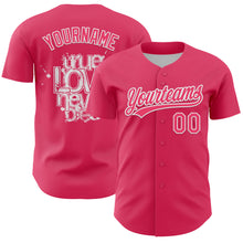 Load image into Gallery viewer, Custom Neon Pink White 3D Love Heart Valentine's Day Authentic Baseball Jersey